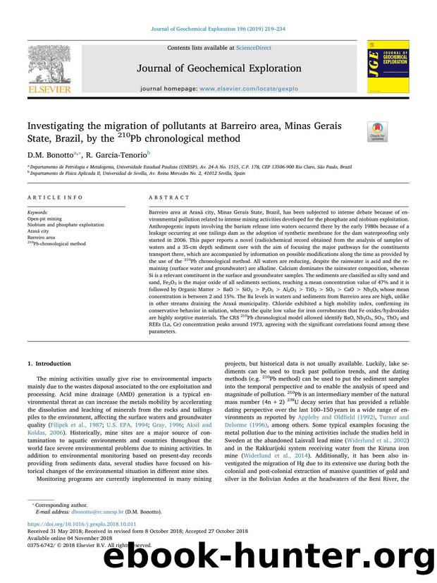 Investigating the migration of pollutants at Barreiro area, Minas Gerais State, Brazil, by the 210Pb chronological method by D.M. Bonotto & R. Garcia-Tenorio