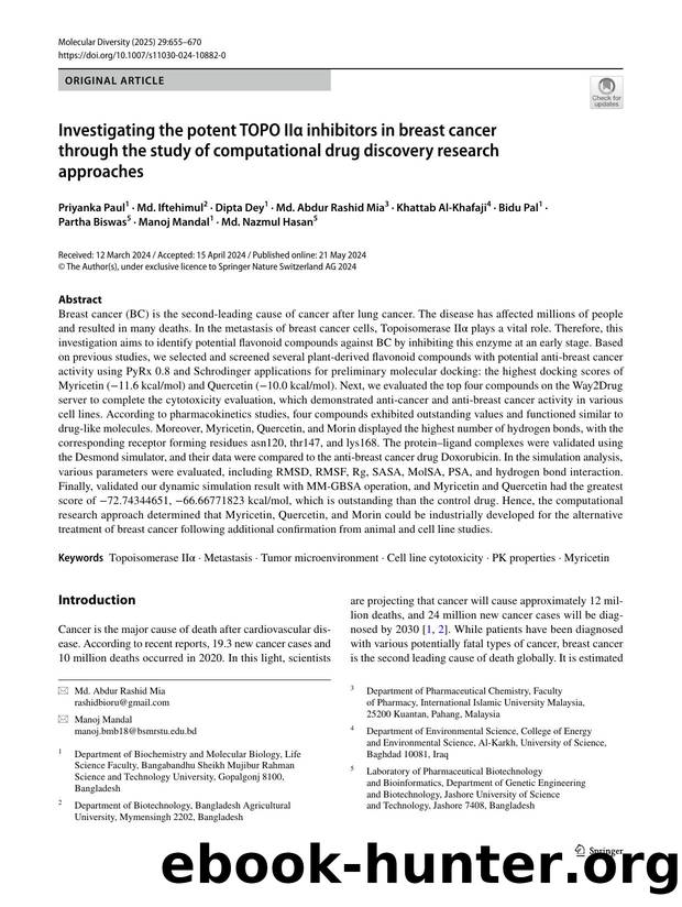 Investigating the potent TOPO IIÎ± inhibitors in breast cancer through the study of computational drug discovery research approaches by unknow