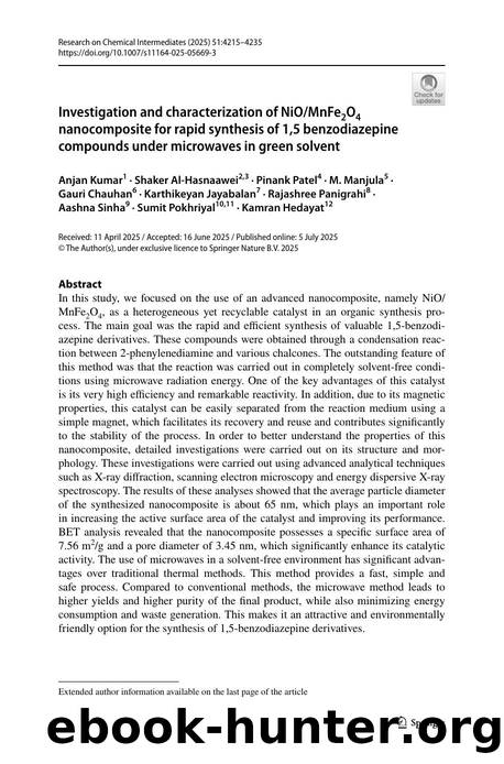Investigation and characterization of NiOMnFe2O4 nanocomposite for rapid synthesis of 1,5 benzodiazepine compounds under microwaves in green solvent by unknow