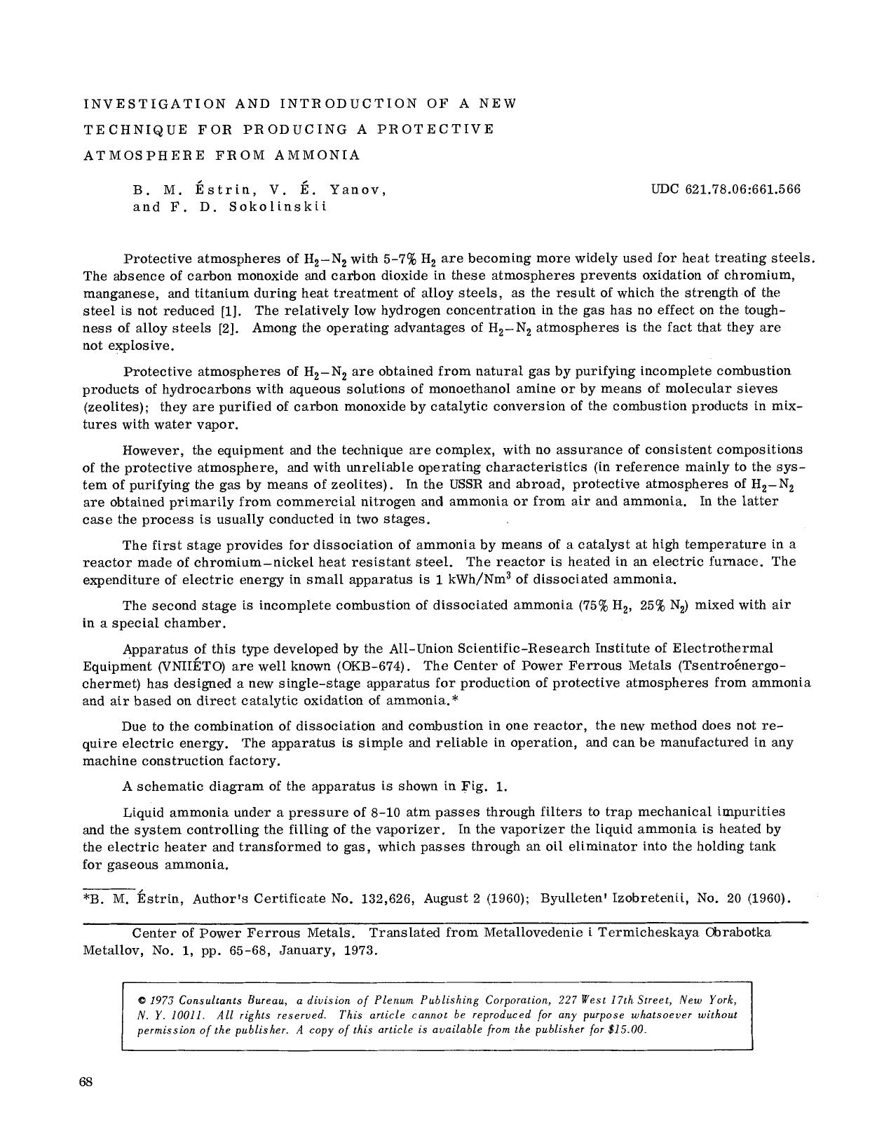 Investigation and introduction of a new technique for producing a protective atmosphere from ammonia by Unknown