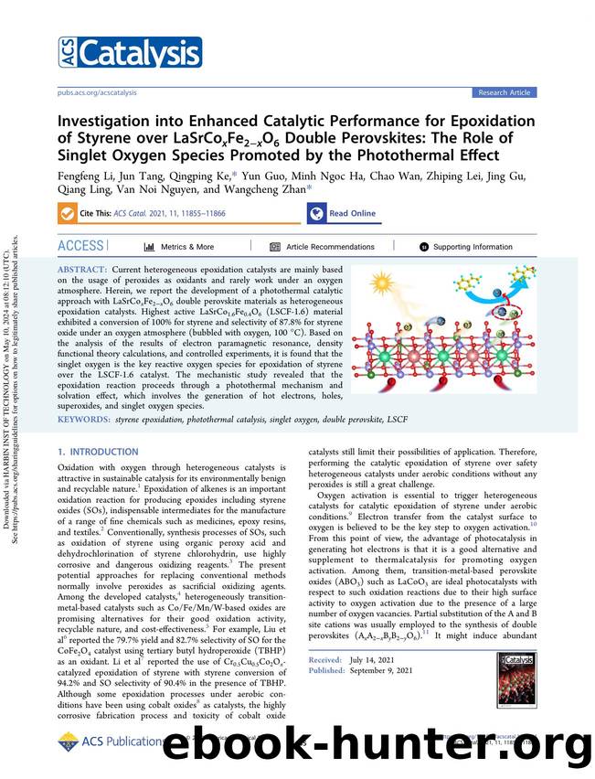 Investigation into Enhanced Catalytic Performance for Epoxidation of Styrene over LaSrCoxFe2âxO6 Double Perovskites: The Role of Singlet Oxygen Species Promoted by the Photothermal Effect by unknow