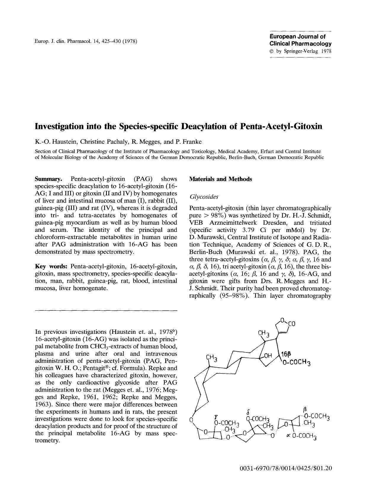 Investigation into the species-specific deacylation of penta-acetyl-gitoxin by Unknown