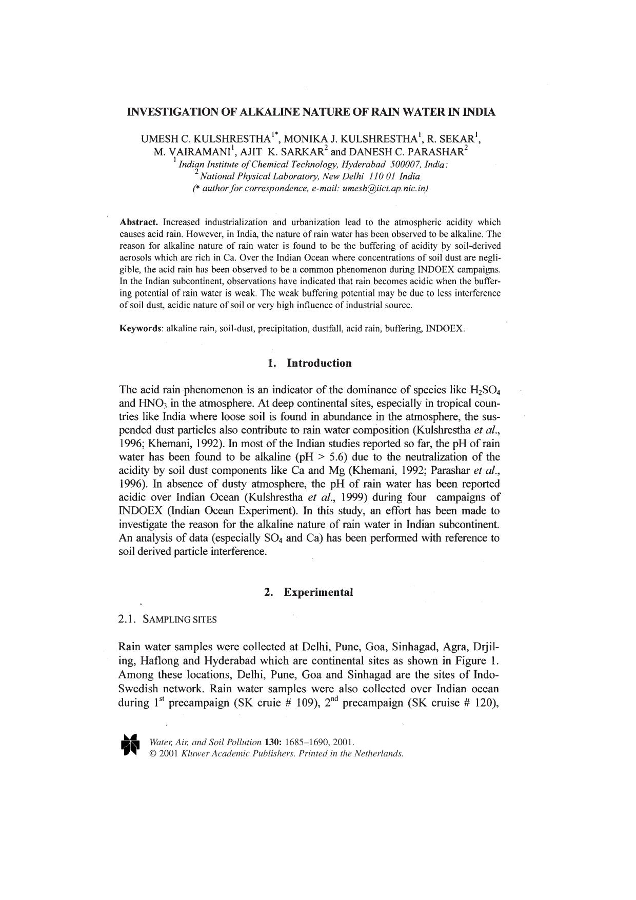 Investigation of Alkaline Nature of Rain Water in India by Unknown
