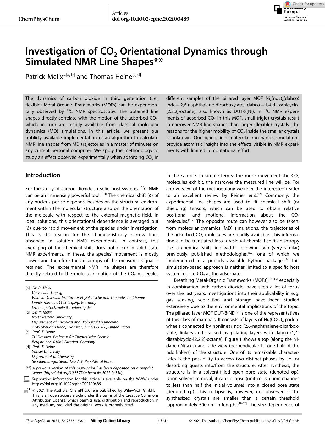 Investigation of CO2 Orientational Dynamics through Simulated NMR Line Shapes** by Unknown