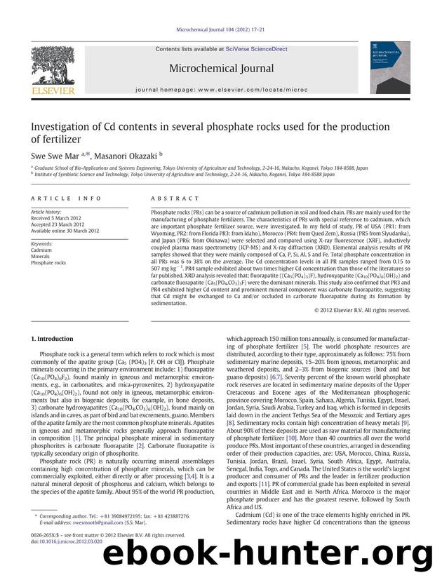 Investigation of Cd contents in several phosphate rocks used for the production of fertilizer by Swe Swe Mar & Masanori Okazaki