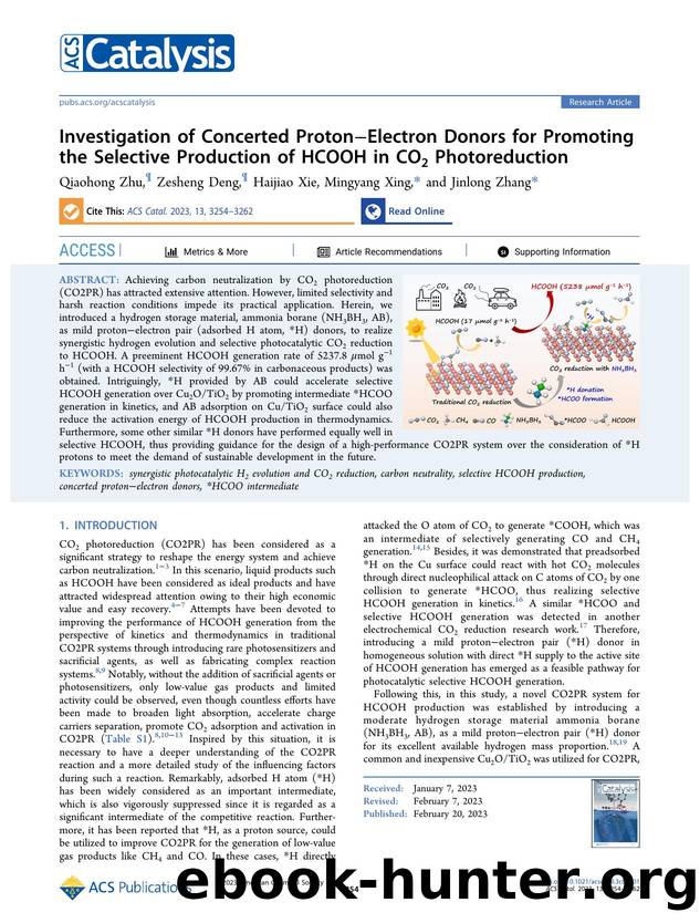 Investigation of Concerted ProtonâElectron Donors for Promoting the Selective Production of HCOOH in CO2 Photoreduction by Qiaohong Zhu Zesheng Deng Haijiao Xie Mingyang Xing and Jinlong Zhang