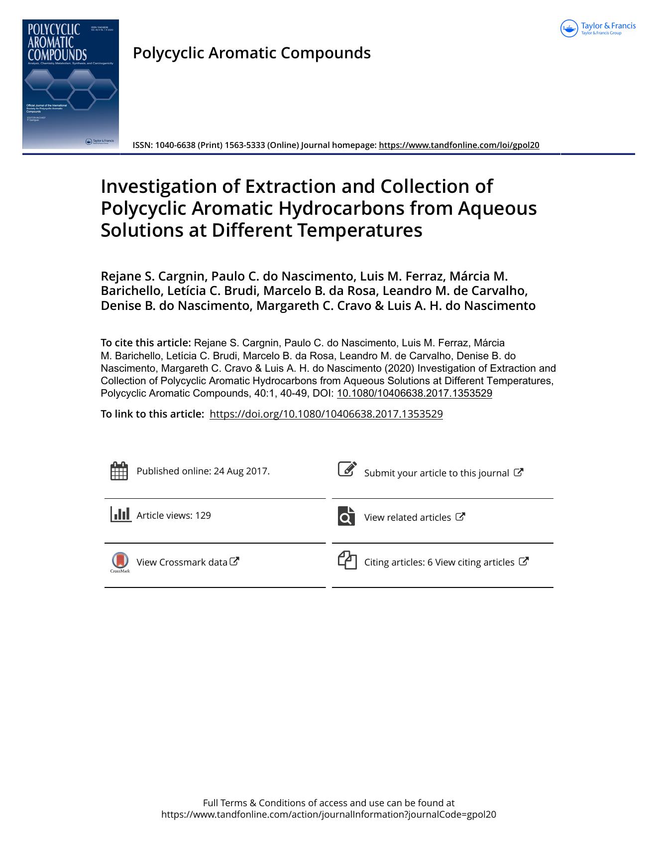 Investigation of Extraction and Collection of Polycyclic Aromatic Hydrocarbons from Aqueous Solutions at Different Temperatures by unknow