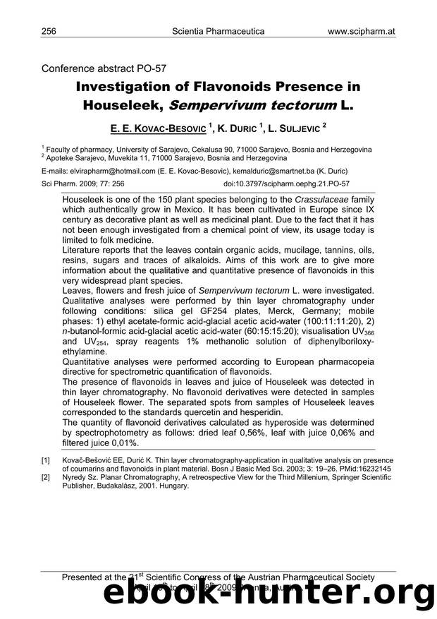 Investigation of Flavonoids Presence in Houseleek, Sempervivum tectorum L. by E. E. KOVAC-BESOVIC & K. DURIC & L. SULJEVIC