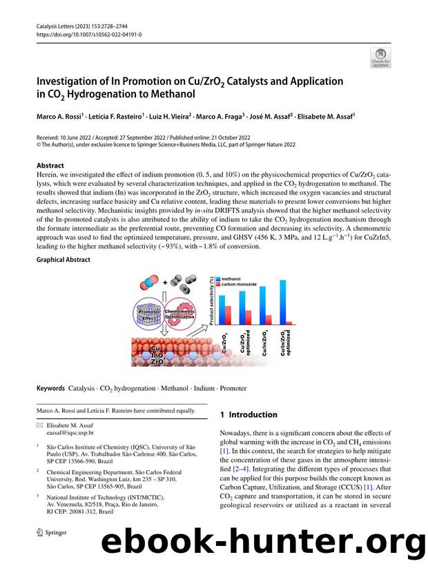 Investigation of In Promotion on CuZrO2 Catalysts and Application in CO2 Hydrogenation to Methanol by unknow