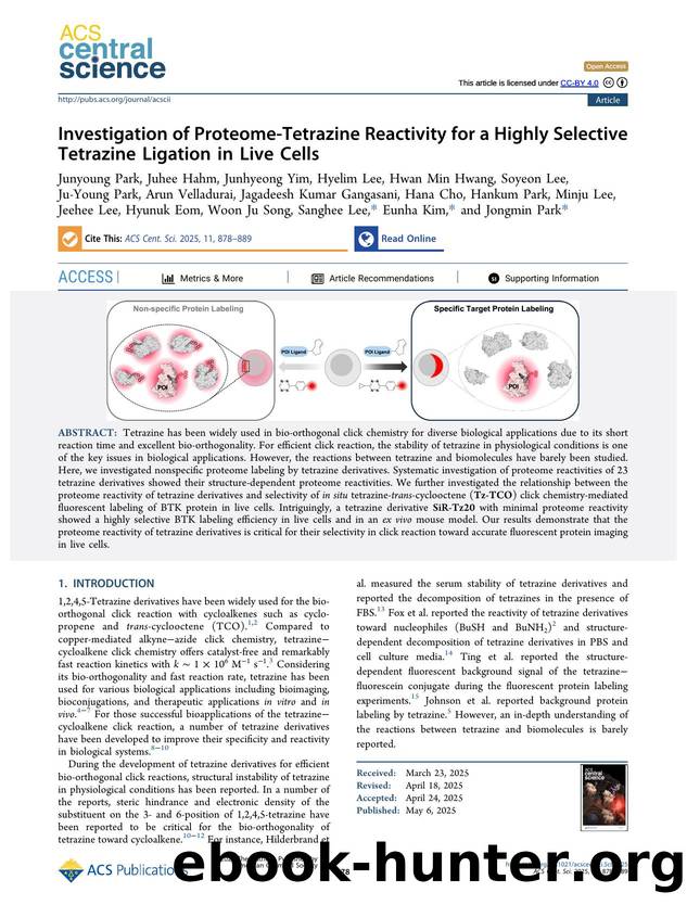 Investigation of Proteome-Tetrazine Reactivity for a Highly Selective Tetrazine Ligation in Live Cells by unknow