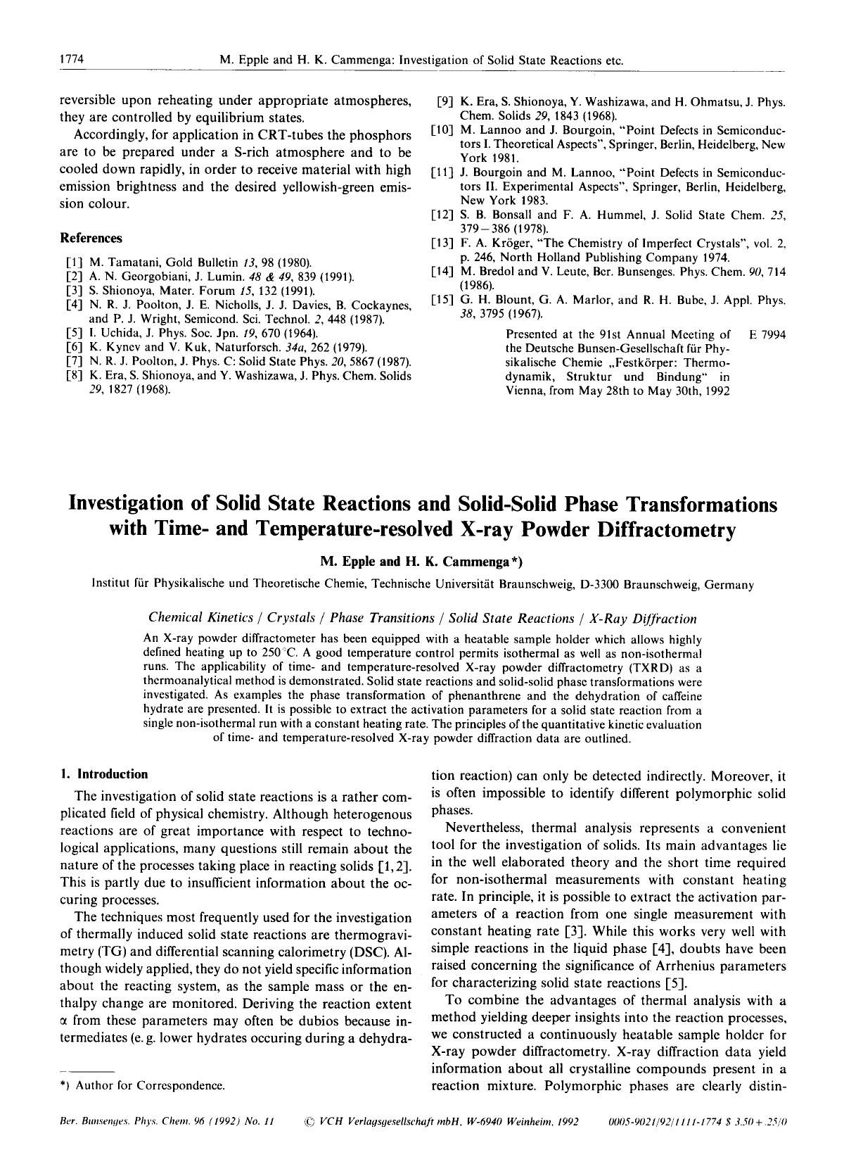 Investigation of Solid State Reactions and Solid-Solid Phase Transformations with Time- and Temperature-resolved X-ray Powder Diffractometry by Unknown