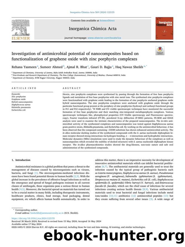 Investigation of antimicrobial potential of nanocomposites based on functionalization of graphene oxide with zinc porphyrin complexes by Rehana Yasmeen & Sumeer Ahmed & Ajmal R. Bhat & Gauri D. Bajju & Haq Nawaz Sheikh