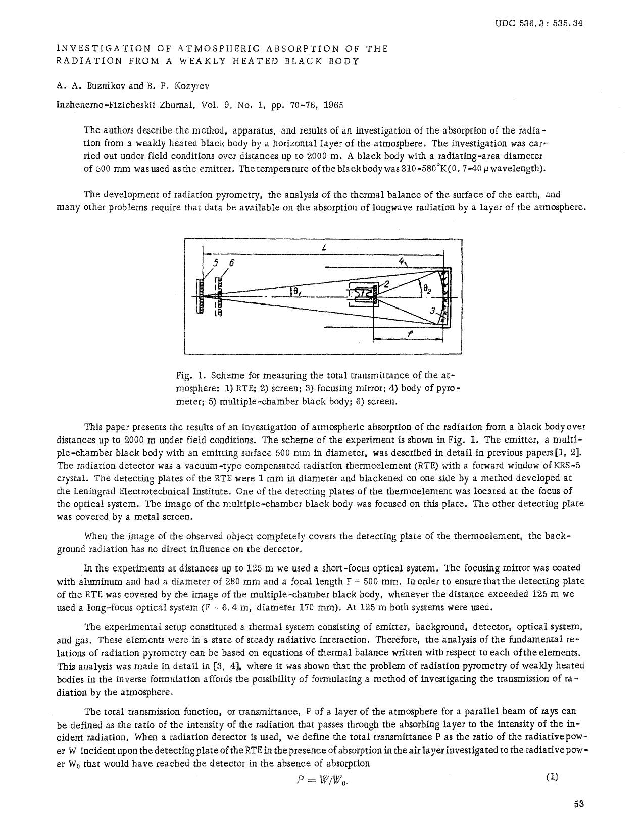 Investigation of atmospheric absorption of the radiation from a weakly heated black body by Unknown