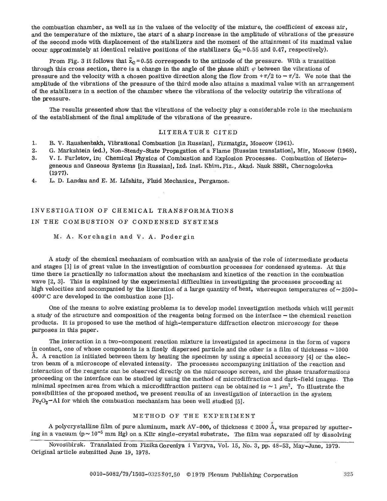 Investigation of chemical transformations in the combustion of condensed systems by Unknown