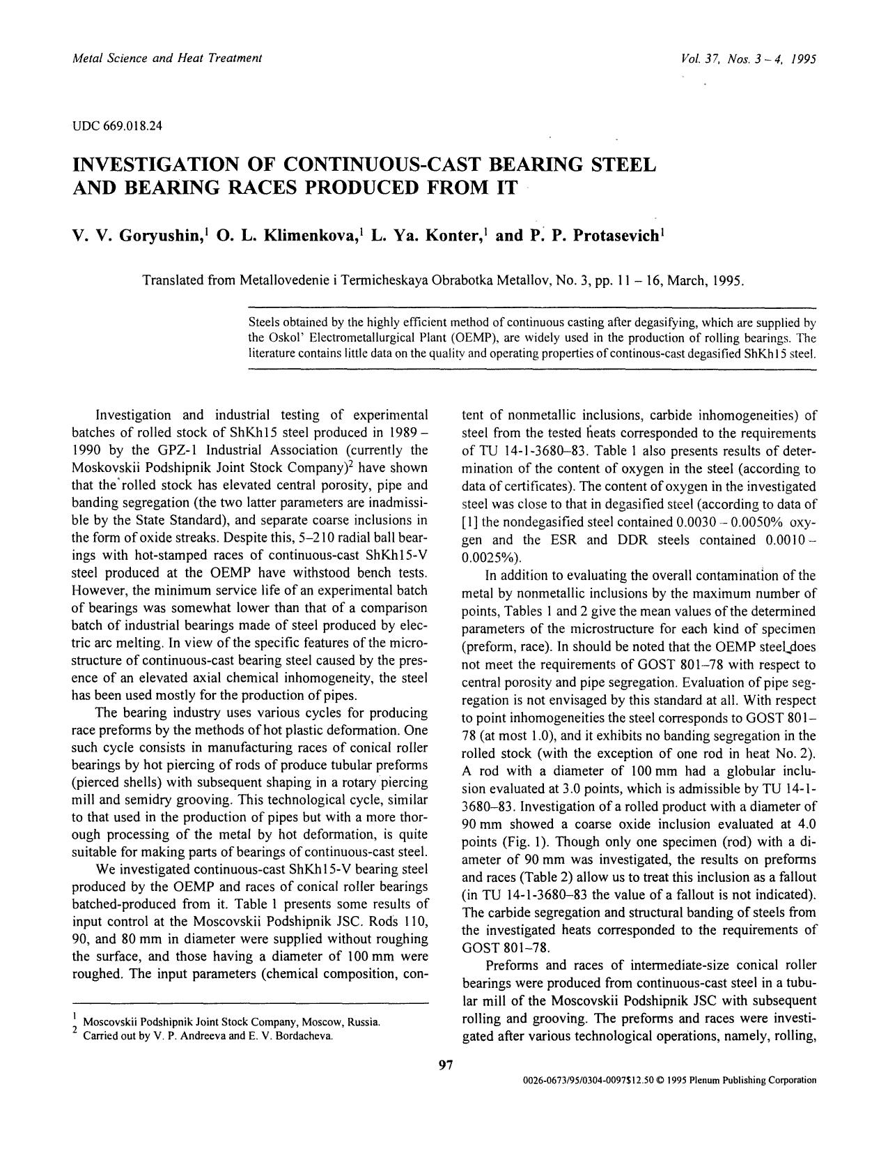 Investigation of continuous-cast rearing steel and bearing races produced from it by Unknown
