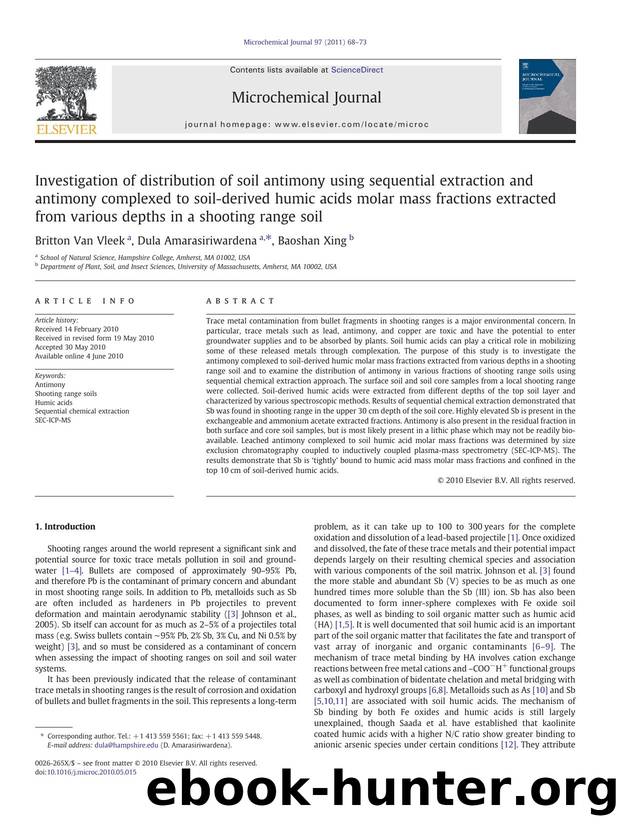 Investigation of distribution of soil antimony using sequential extraction and antimony complexed to soil-derived humic acids molar mass fractions extracted from various depths in  by Britton Van Vleek & Dula Amarasiriwardena & Baoshan Xing