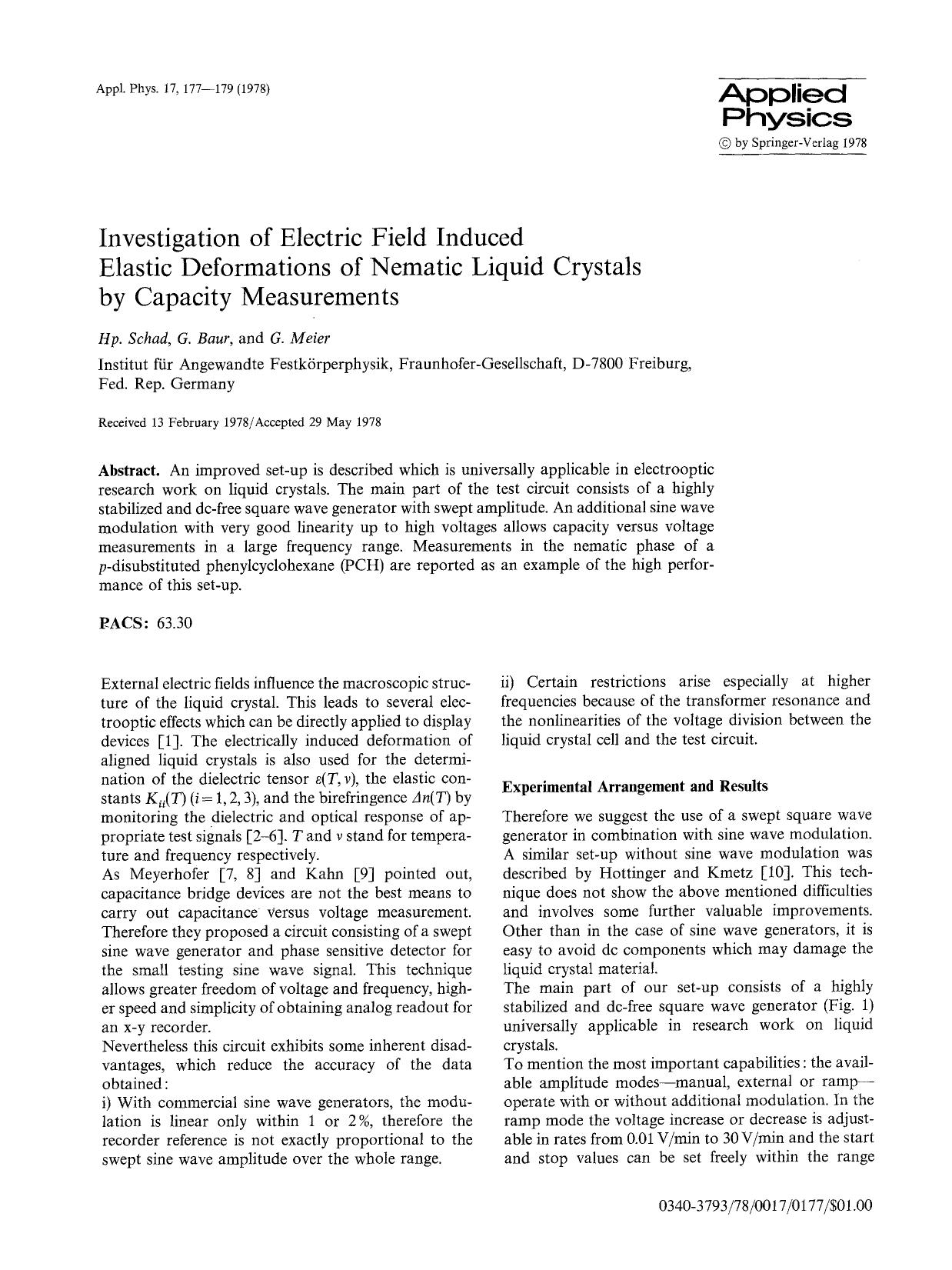 Investigation of electric field induced elastic deformations of nematic liquid crystals by capacity measurements by Unknown