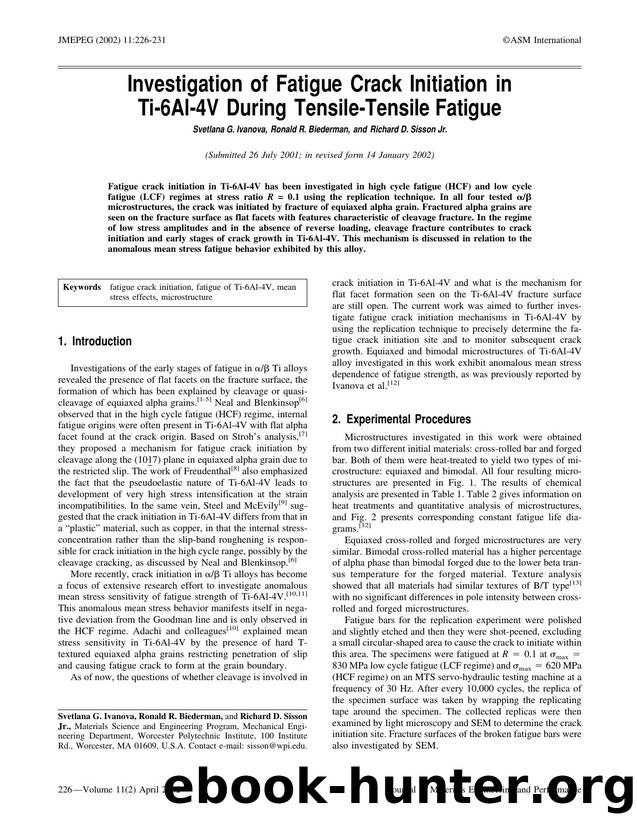 Investigation of fatigue crack initiation in Ti-6Al-4V during tensile-tensile fatigue by Unknown