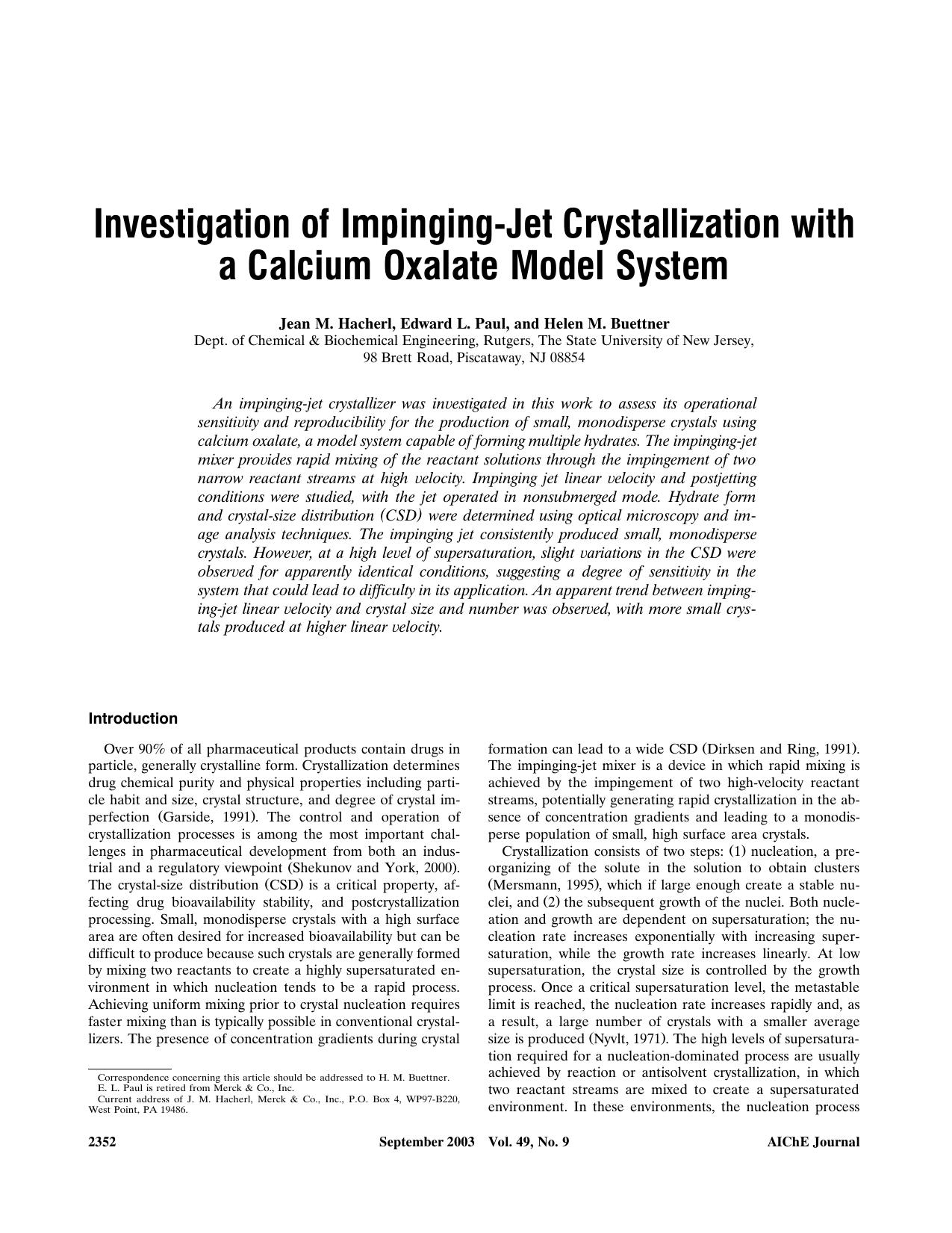 Investigation of impinging-jet crystallization with a calcium oxalate model system by ?