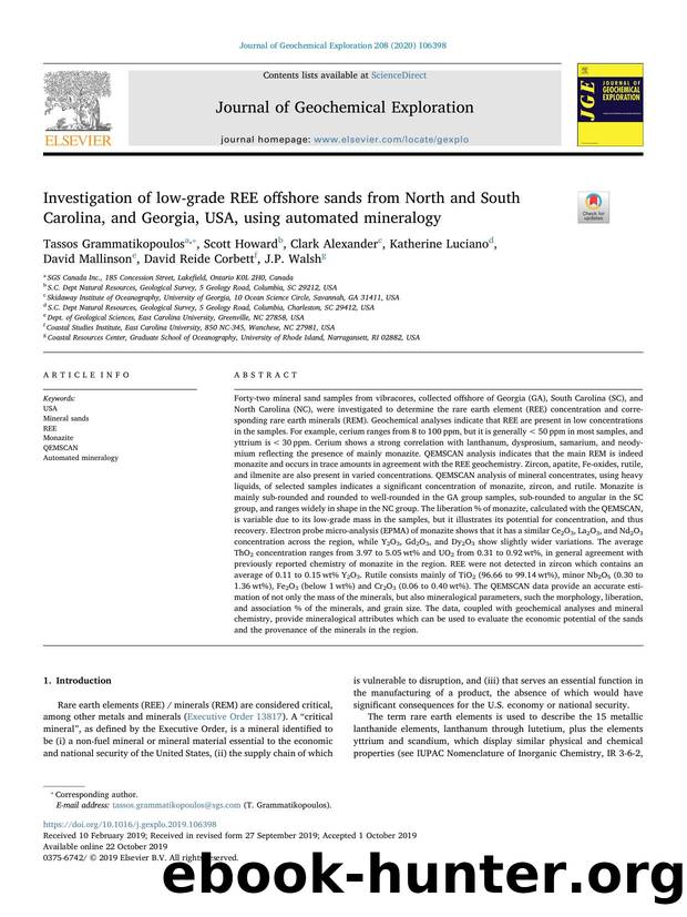 Investigation of low-grade REE offshore sands from North and South Carolina, and Georgia, USA, using automated mineralogy by unknow