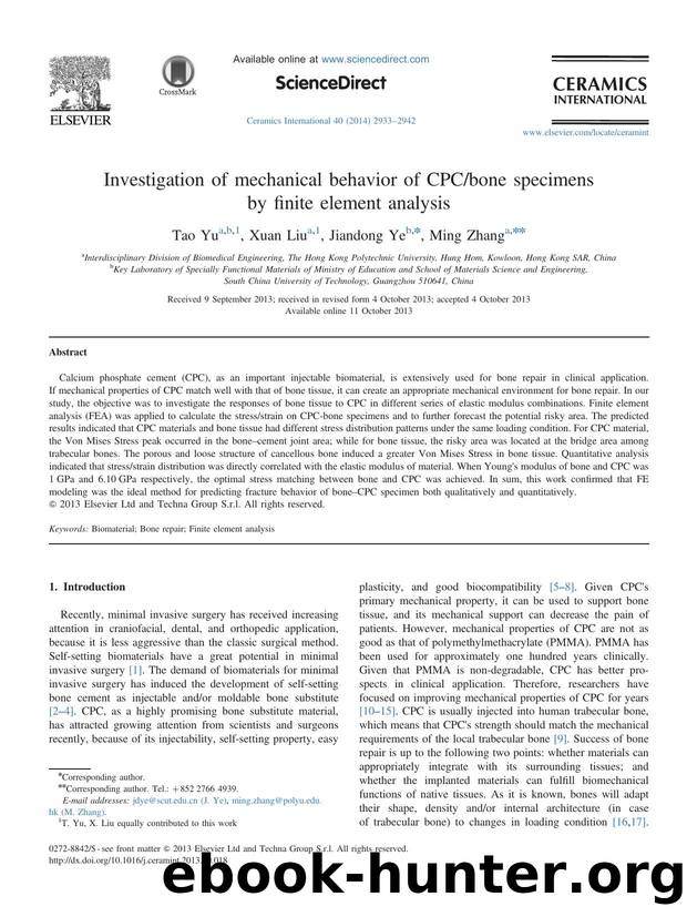 Investigation of mechanical behavior of CPCbone specimens by finite element analysis by Tao Yu & Xuan Liu & Jiandong Ye & Ming Zhang