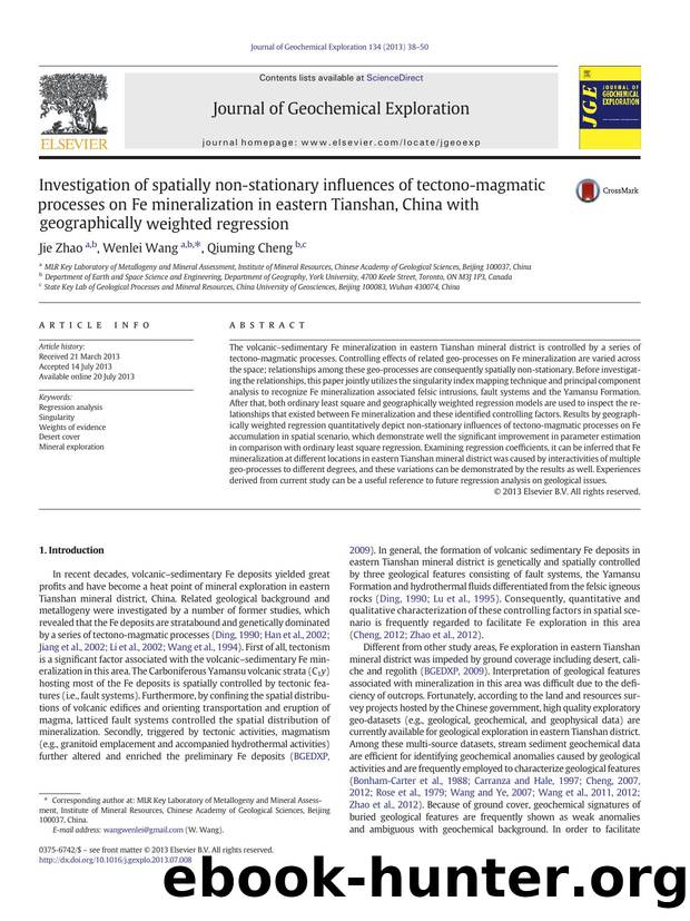 Investigation of spatially non-stationary influences of tectono-magmatic processes on Fe mineralization in eastern Tianshan, China with geographically weighted regression by Jie Zhao & Wenlei Wang & Qiuming Cheng
