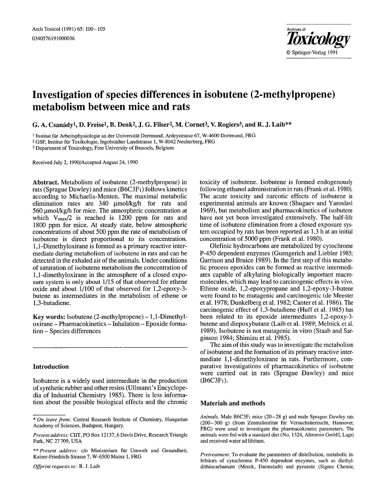 Investigation of species differences in isobutene (2-methylpropene) metabolism between mice and rats by Unknown