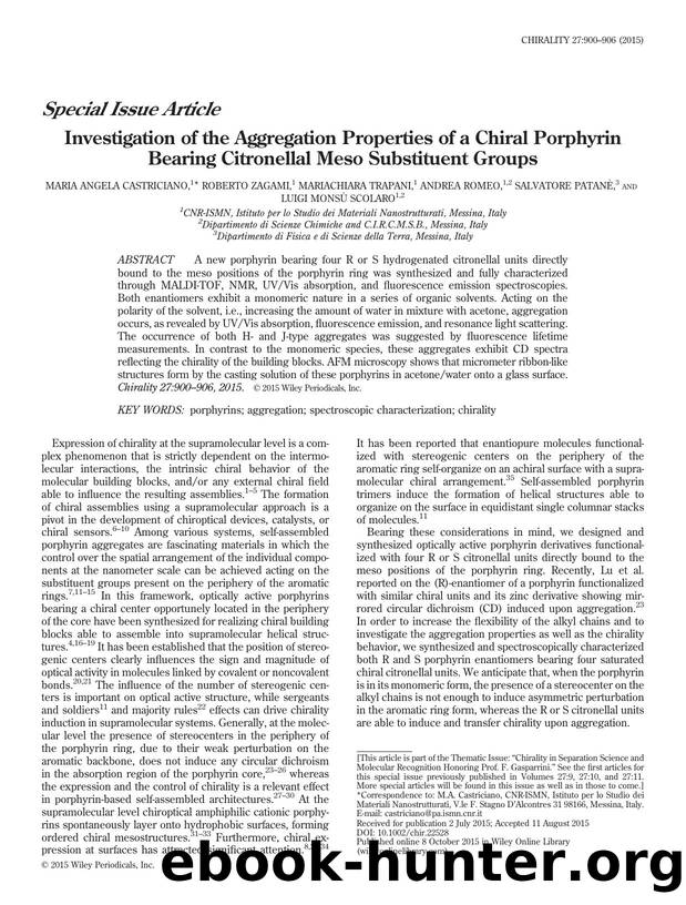 Investigation of the Aggregation Properties of a Chiral Porphyrin Bearing Citronellal Meso Substituent Groups by unknow