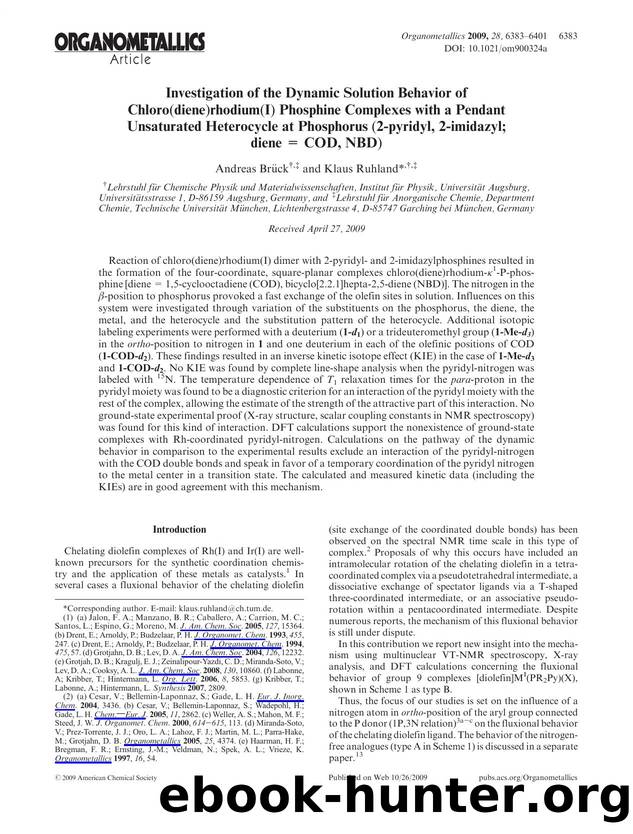 Investigation of the Dynamic Solution Behavior of Chloro(diene)rhodium(I) Phosphine Complexes with a Pendant Unsaturated Heterocycle at Phosphorus (2-pyridyl, 2-imidazyl; diene = COD, NBD) by Unknown