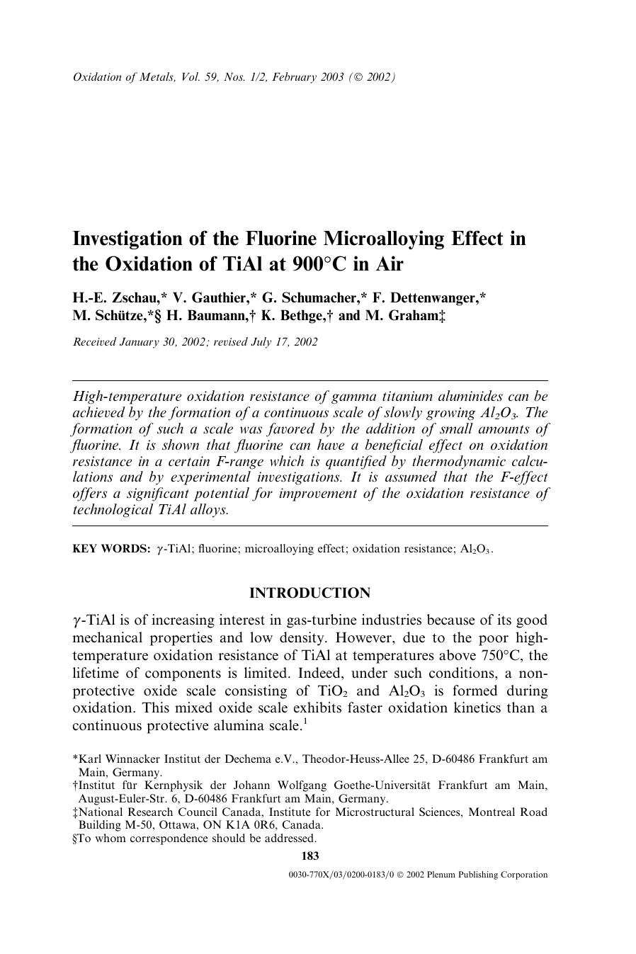 Investigation of the Fluorine Microalloying Effect in the Oxidation of TiAl at 900&#x00B0;C in Air by Unknown