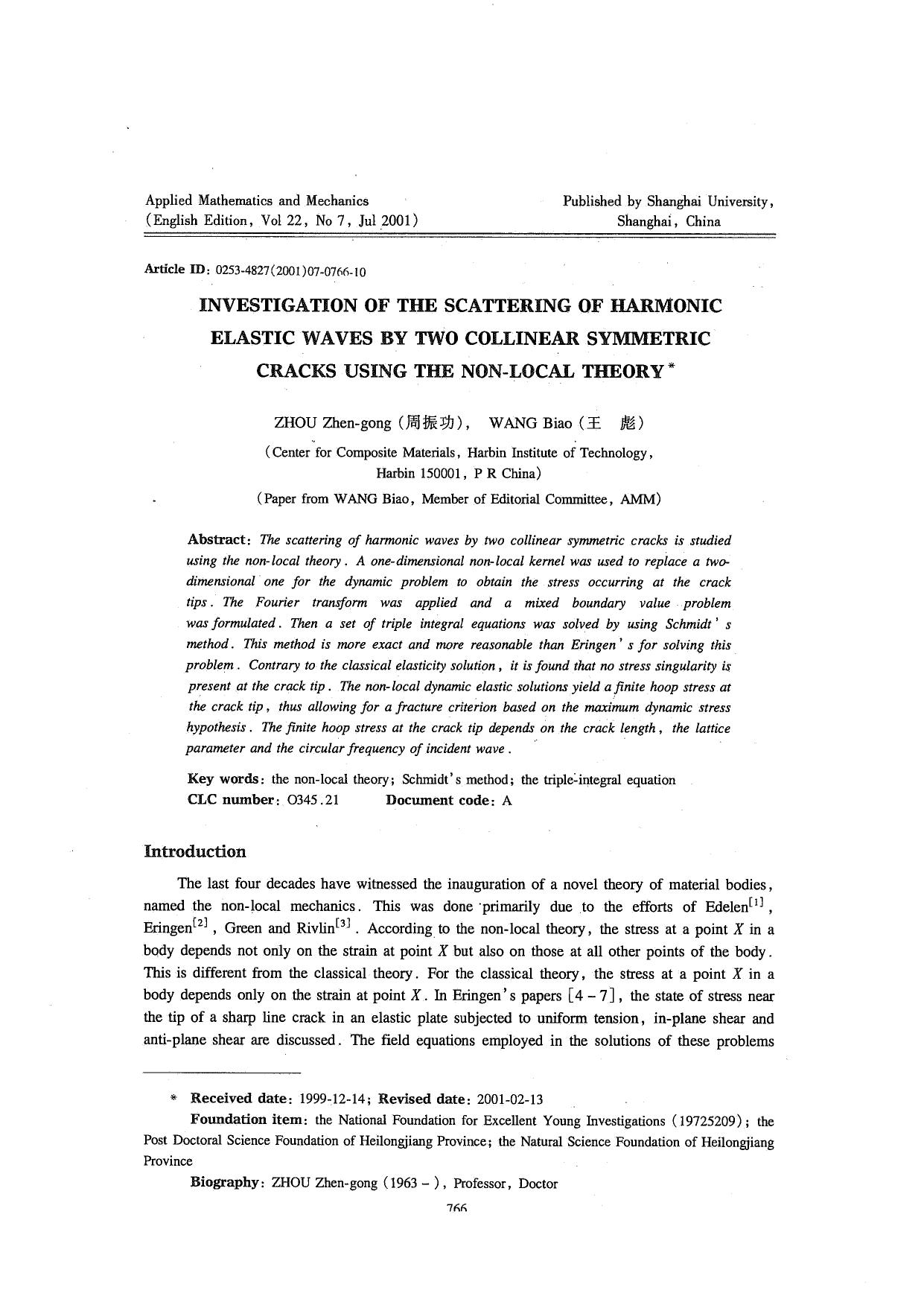 Investigation of the Scattering of Harmonic Elastic Waves by Two Collinear Symmetric Cracks Using the Non-Local Theory by Unknown