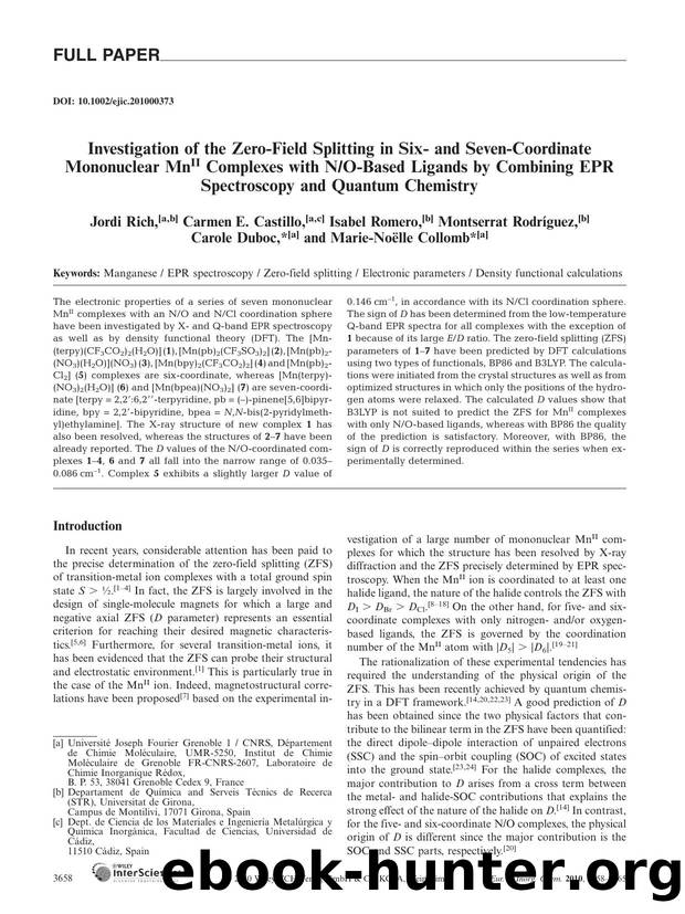 Investigation of the Zero-Field Splitting in Six- and Seven-Coordinate Mononuclear MnII Complexes with NO-Based Ligands by Combining EPR Spectroscopy and Quantum Chemistry by Unknown