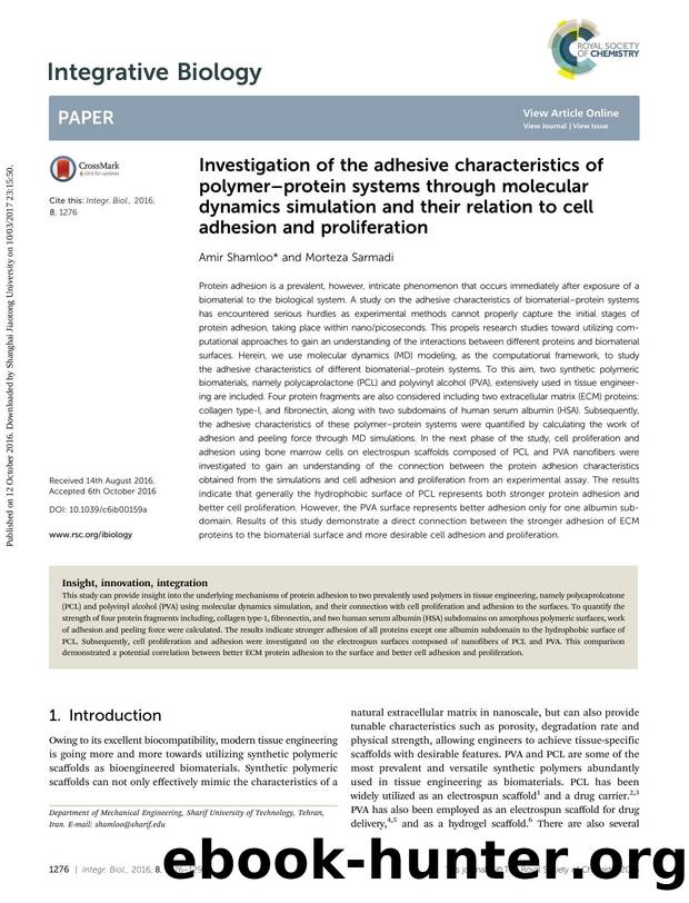 Investigation of the adhesive characteristics of polymer&#x2013;protein systems through molecular dynamics simulation and their relation to cell adhesion and proliferation by Amir Shamloo & Morteza Sarmadi