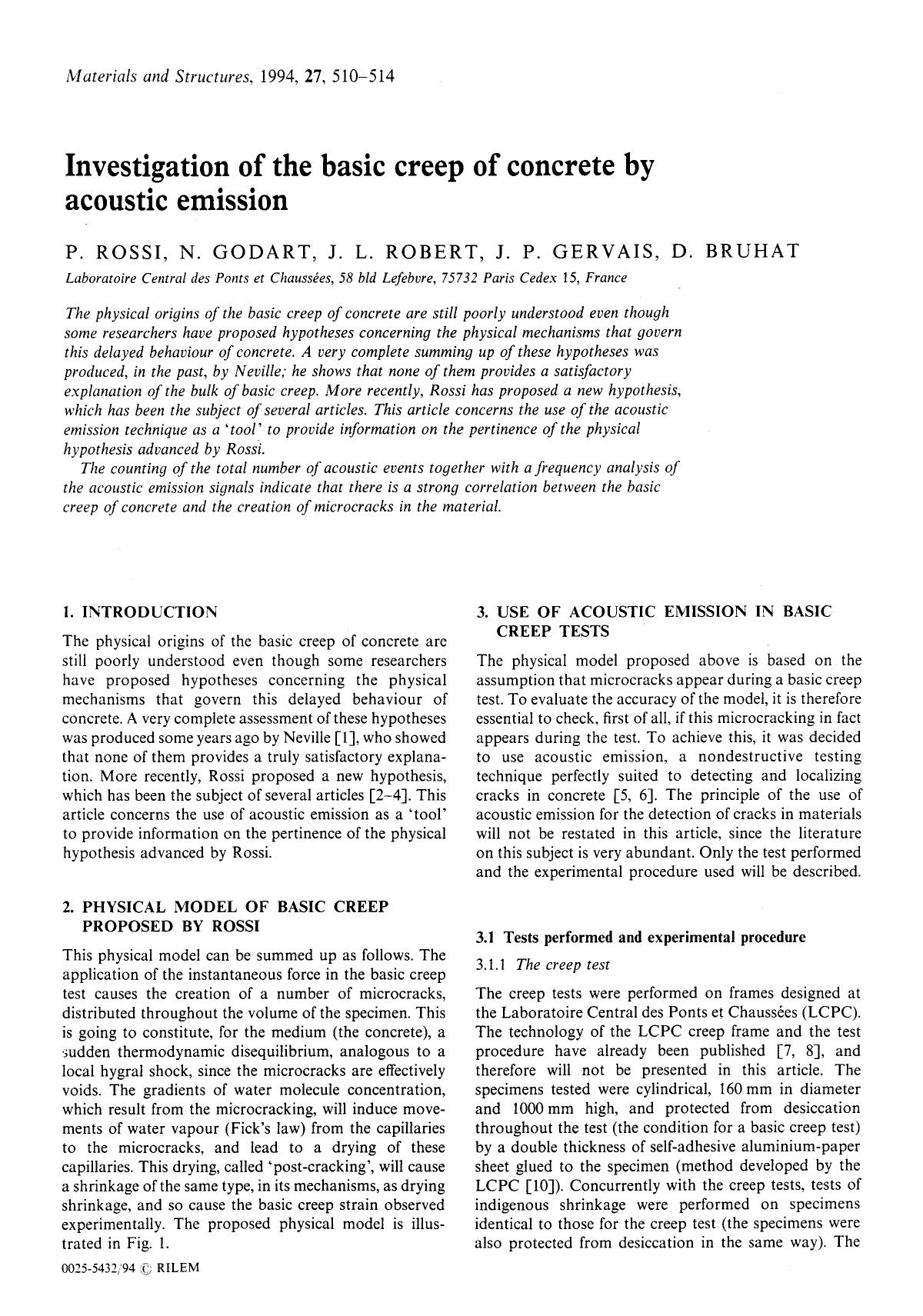 Investigation of the basic creep of concrete by acoustic emission by Unknown
