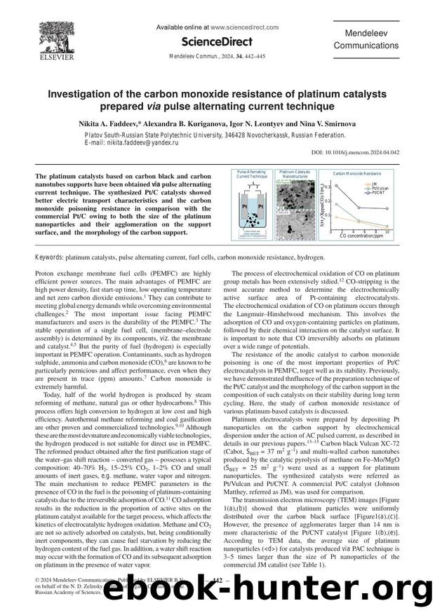 Investigation of the carbon monoxide resistance of platinum catalysts prepared via pulse alternating current technique by Nikita A. Faddeev & Alexandra B. Kuriganova & Igor N. Leontyev & Nina V. Smirnova