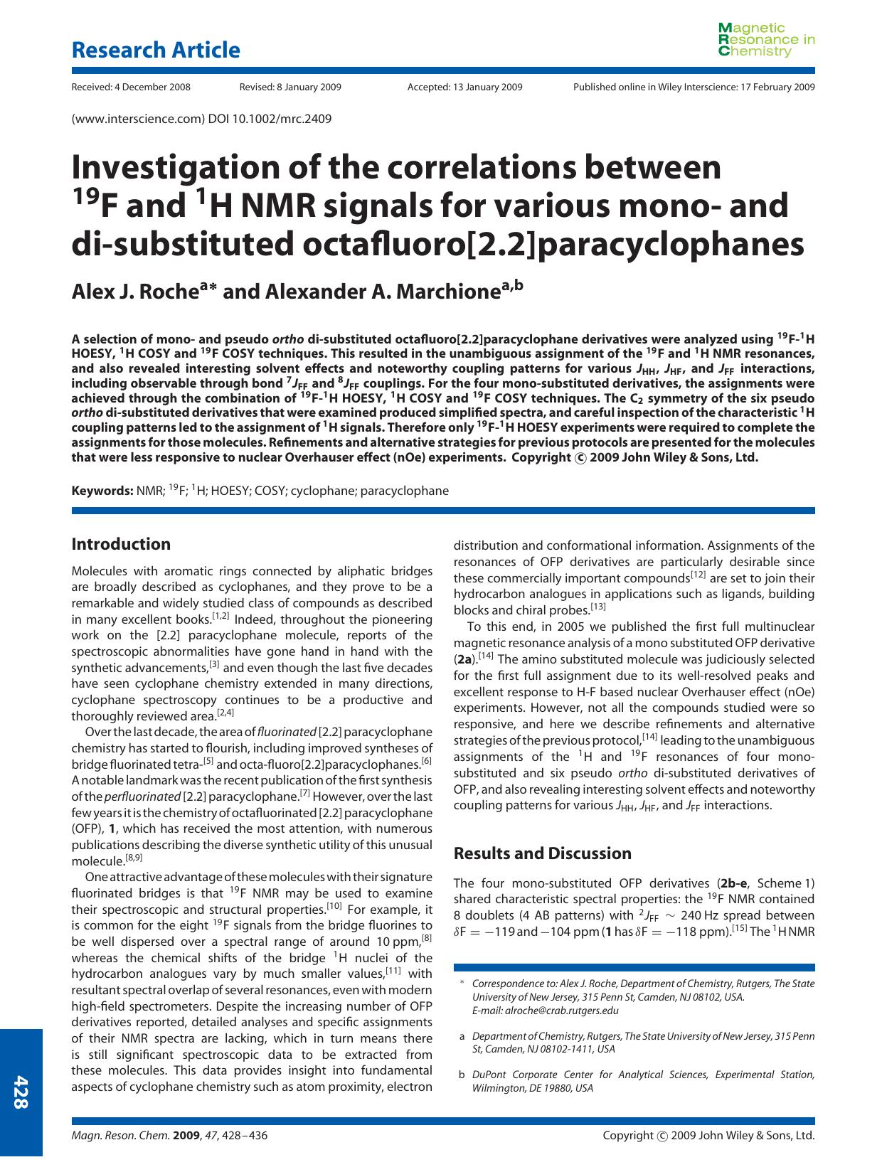Investigation of the correlations between 19F and 1H NMR signals for various mono- and di-substituted octafluoro[2.2]paracyclophanes by Unknown