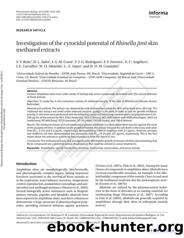Investigation of the cytocidal potential of Rhinella jimi skin methanol extracts by unknow