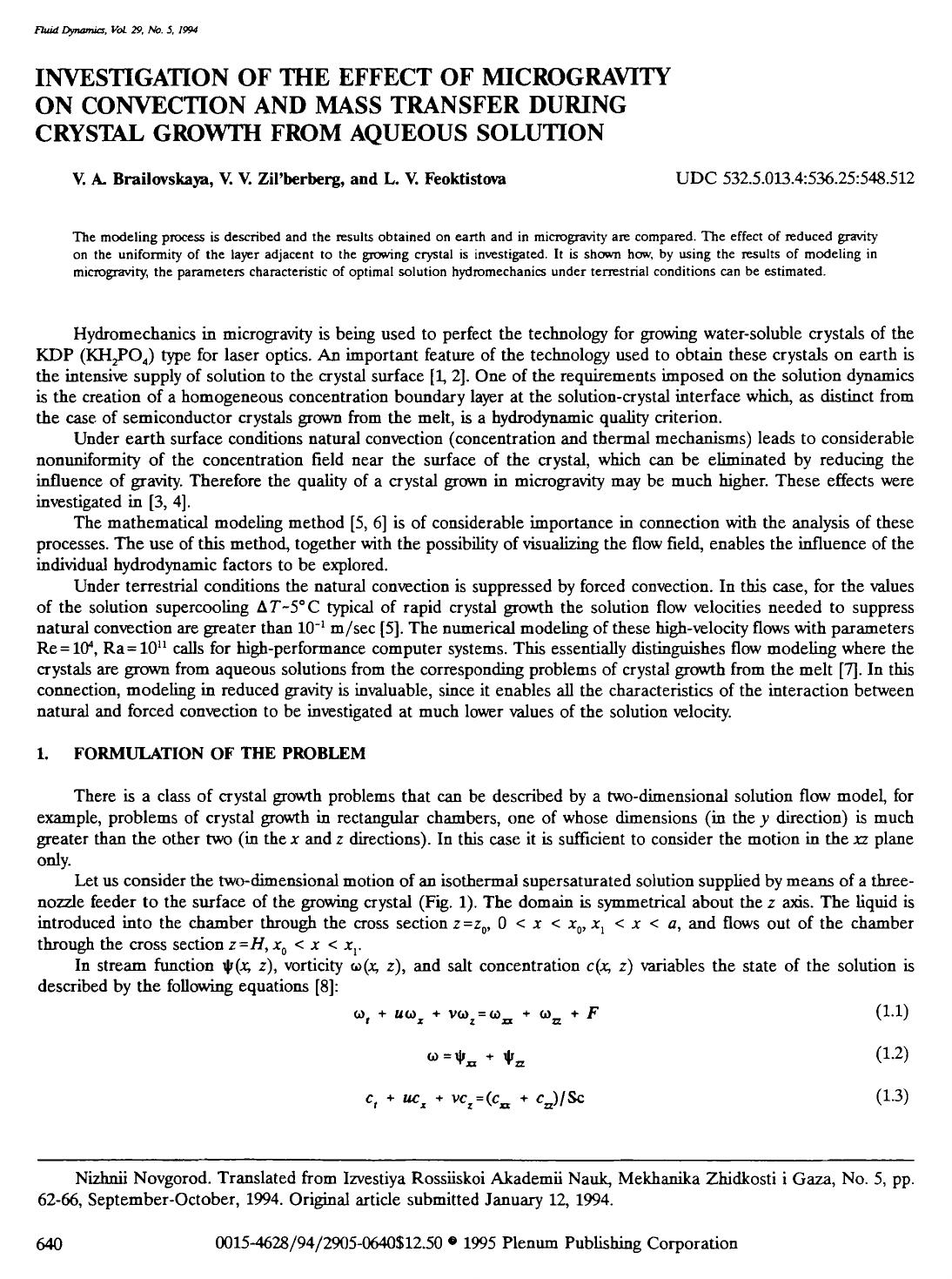Investigation of the effect of microgravity on convection and mass transfer during crystal growth from aqueous solution by Unknown