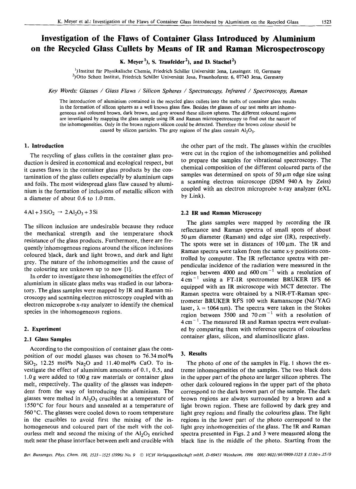 Investigation of the flaws of container glass introduced by aluminium on the recycled glass cullets by means of ir and raman microspectroscopy by Unknown