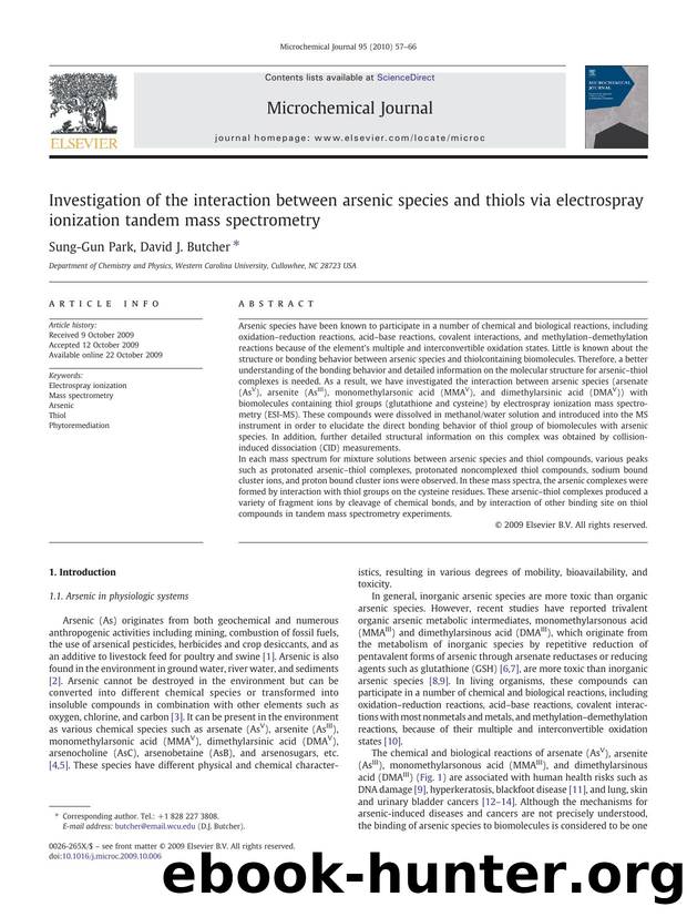 Investigation of the interaction between arsenic species and thiols via electrospray ionization tandem mass spectrometry by Sung-Gun Park; David J. Butcher