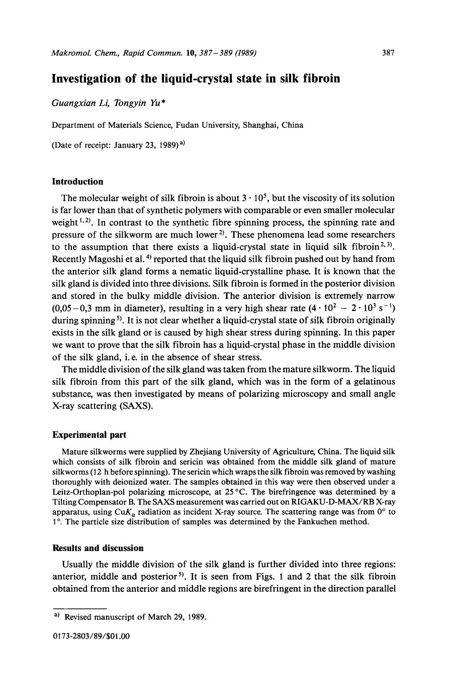 Investigation of the liquid-crystal state in silk fibroin by Unknown