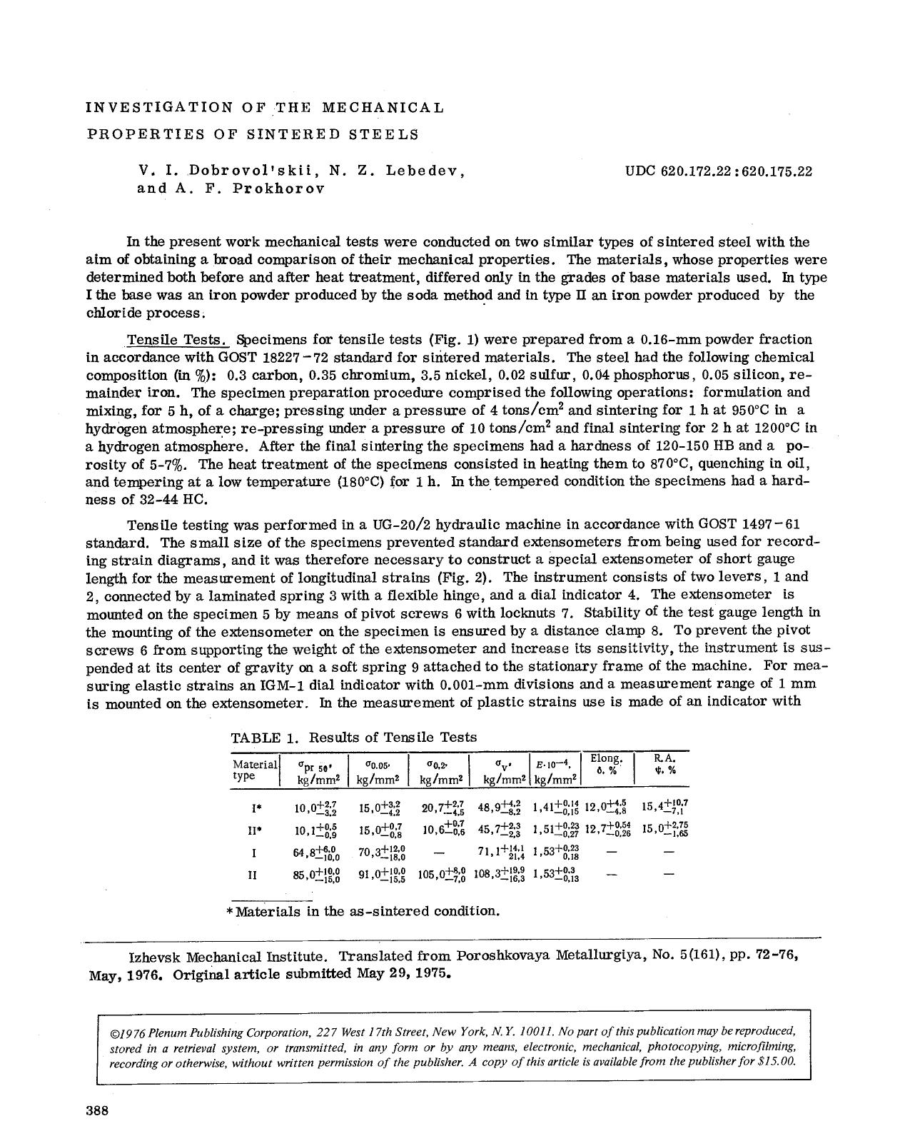 Investigation of the mechanical properties of sintered steels by Unknown