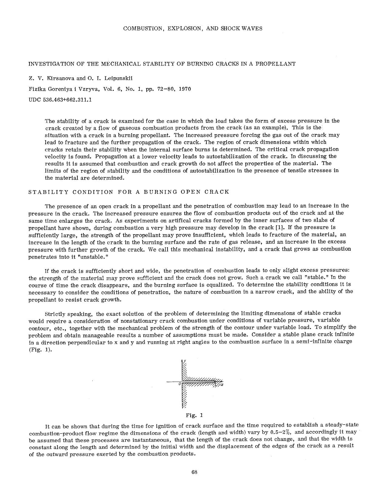 Investigation of the mechanical stability of burning cracks in a propellant by Unknown