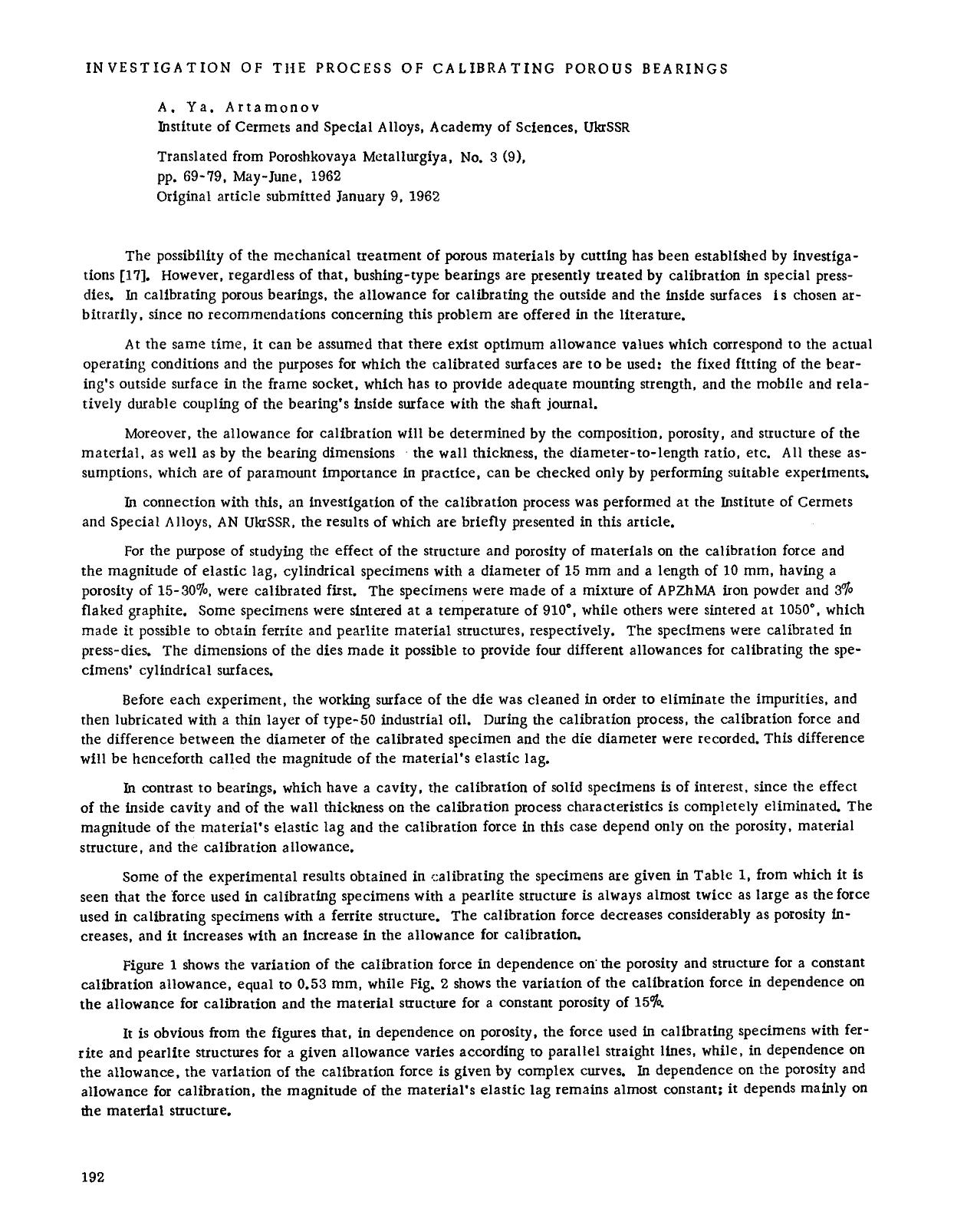 Investigation of the process of calibrating porous bearings by Unknown