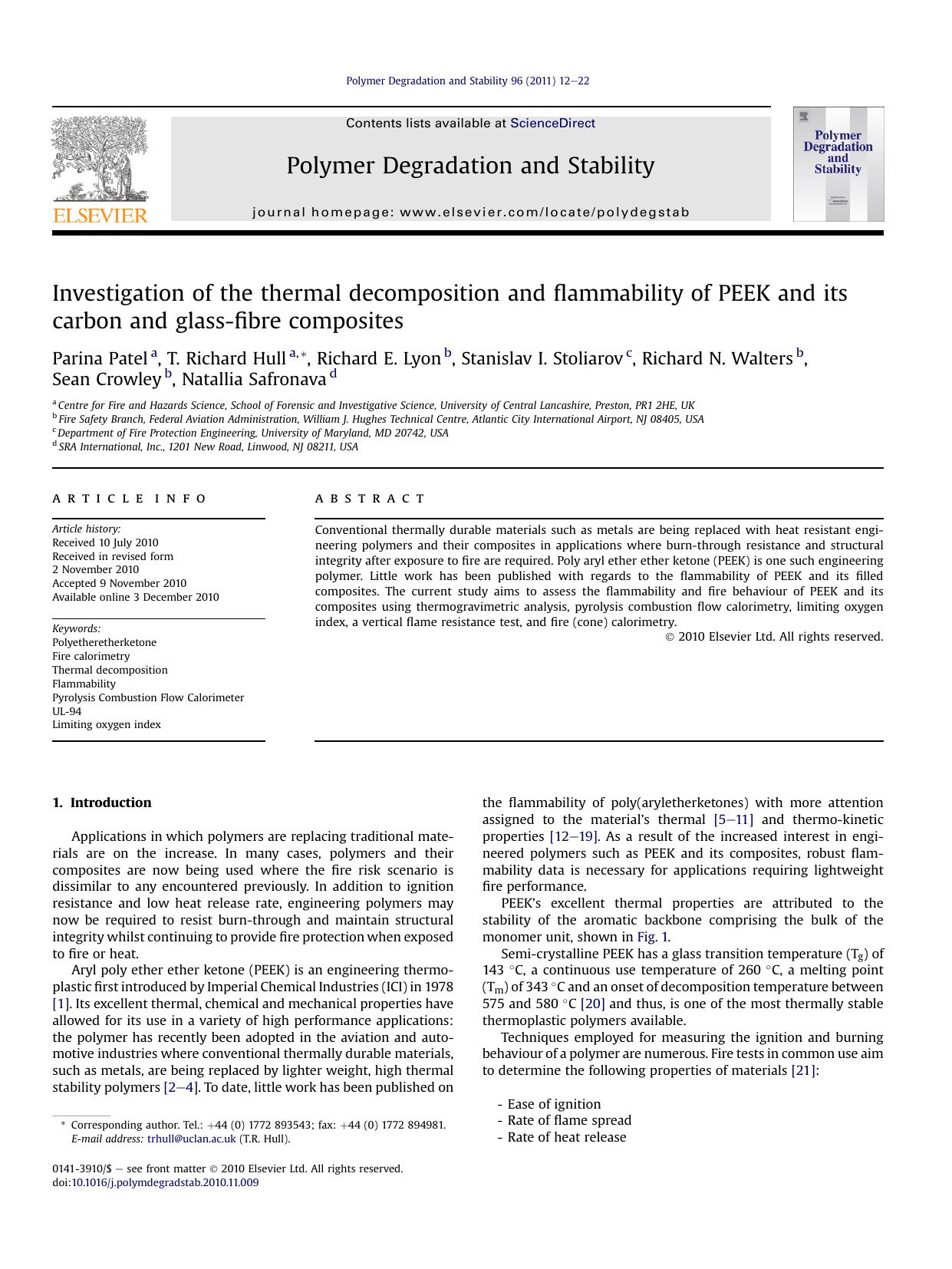 Investigation of the thermal decomposition and flammability of PEEK and its carbon and glass-fibre composites by unknow