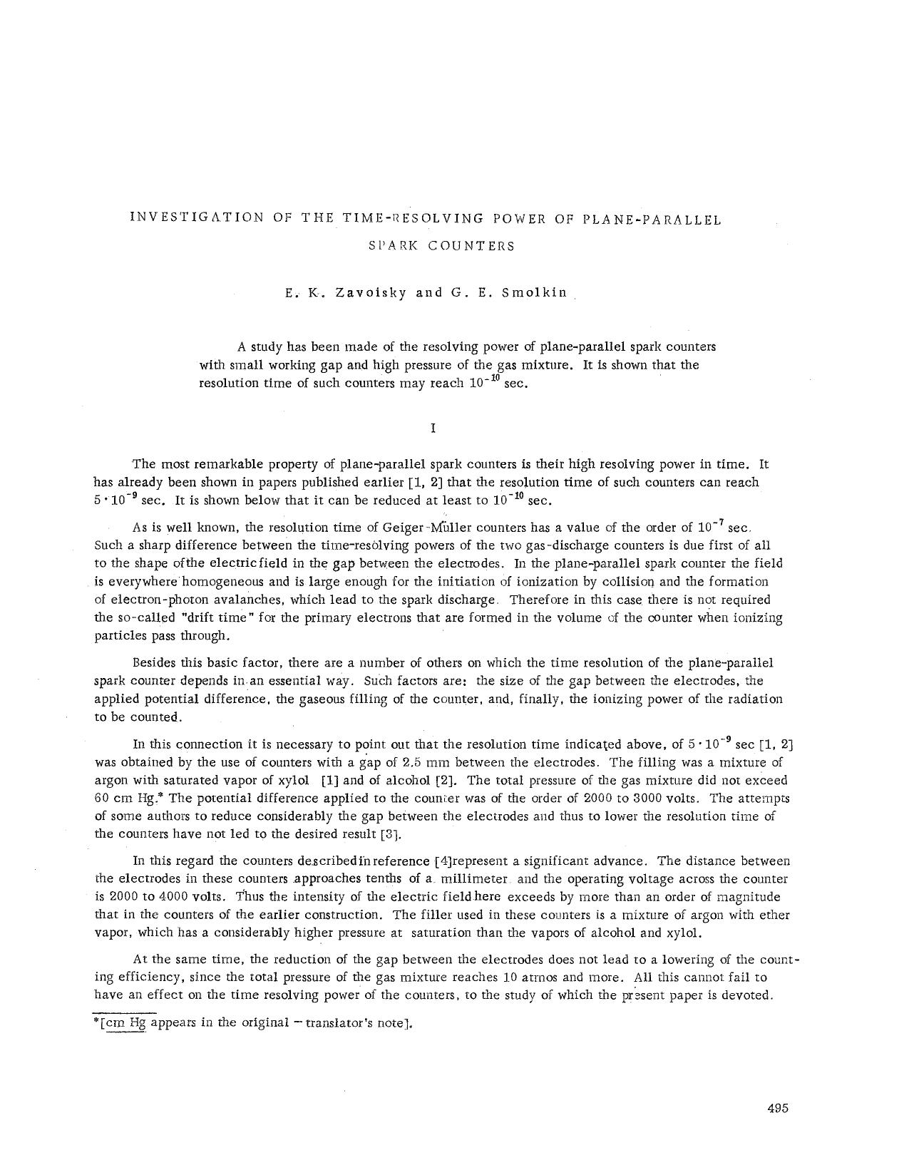 Investigation of the time-resolving power of plane-parallel spark counters by Unknown