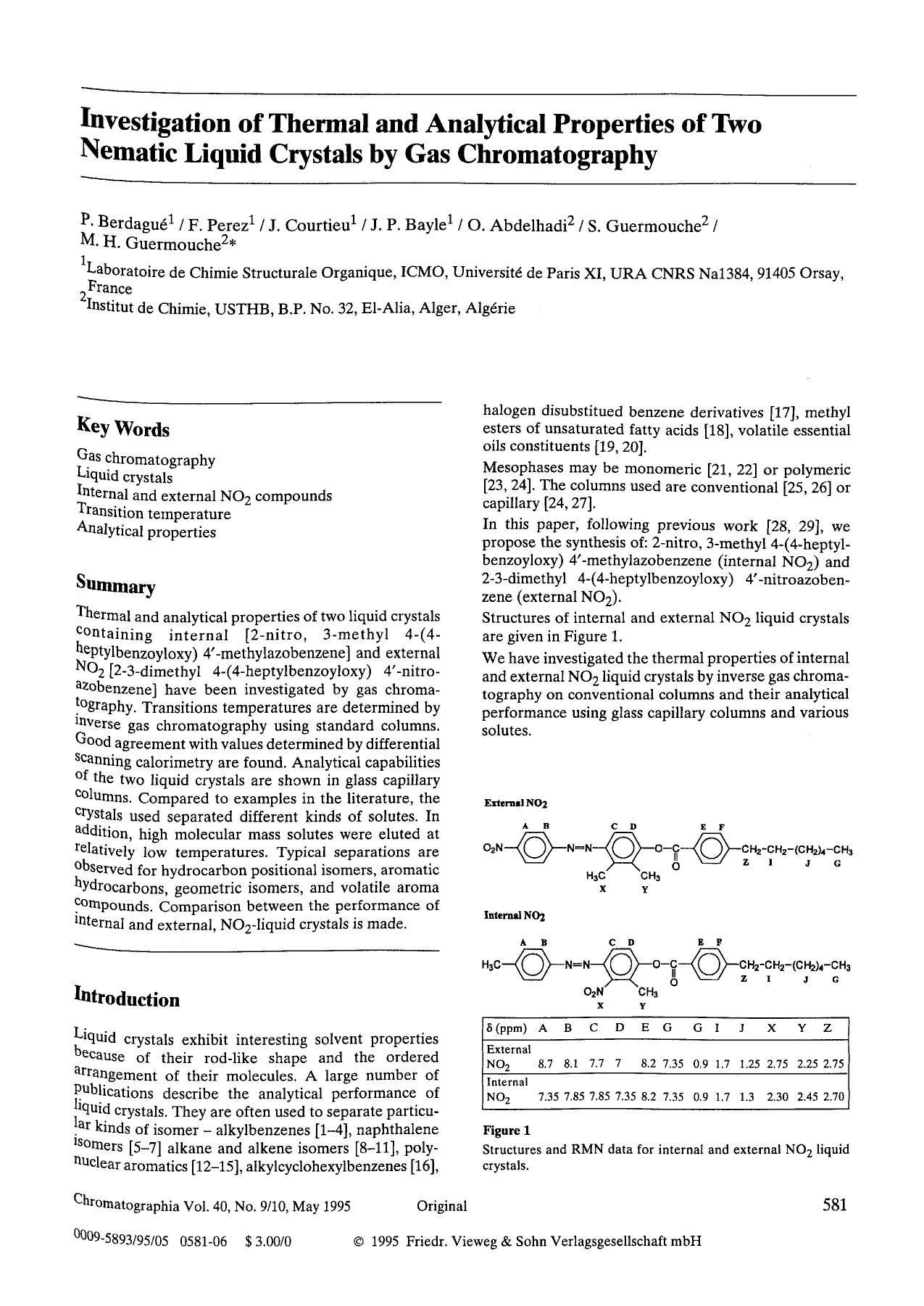 Investigation of thermal and analytical properties of two nematic liquid crystals by gas chromatography by Unknown