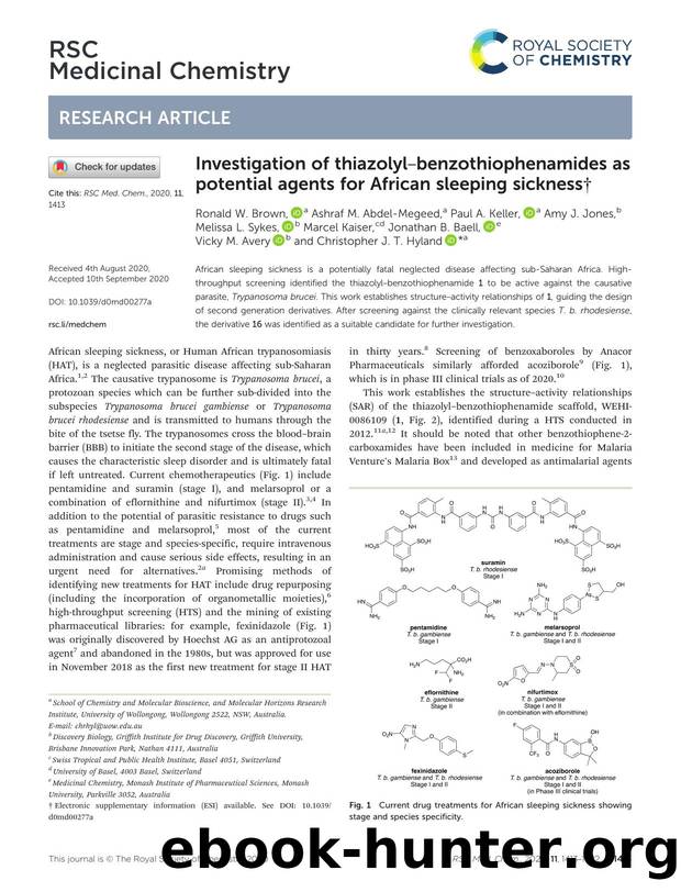 Investigation of thiazolylâbenzothiophenamides as potential agents for African sleeping sickness by unknow
