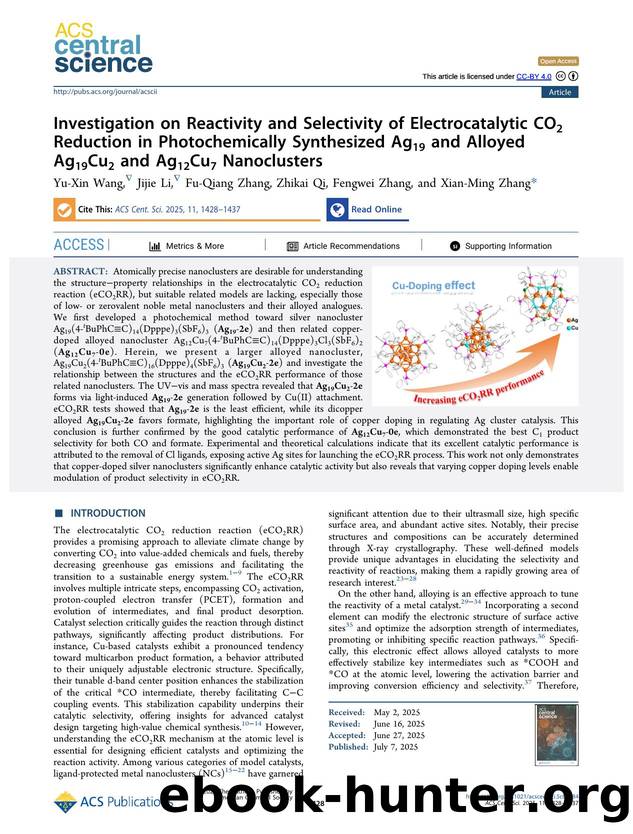 Investigation on Reactivity and Selectivity of Electrocatalytic CO2 Reduction in Photochemically Synthesized Ag19 and Alloyed Ag19Cu2 and Ag12Cu7 Nanoclusters by Yu-Xin Wang & Jijie Li & Fu-Qiang Zhang & Zhikai Qi & Fengwei Zhang & Xian-Ming Zhang