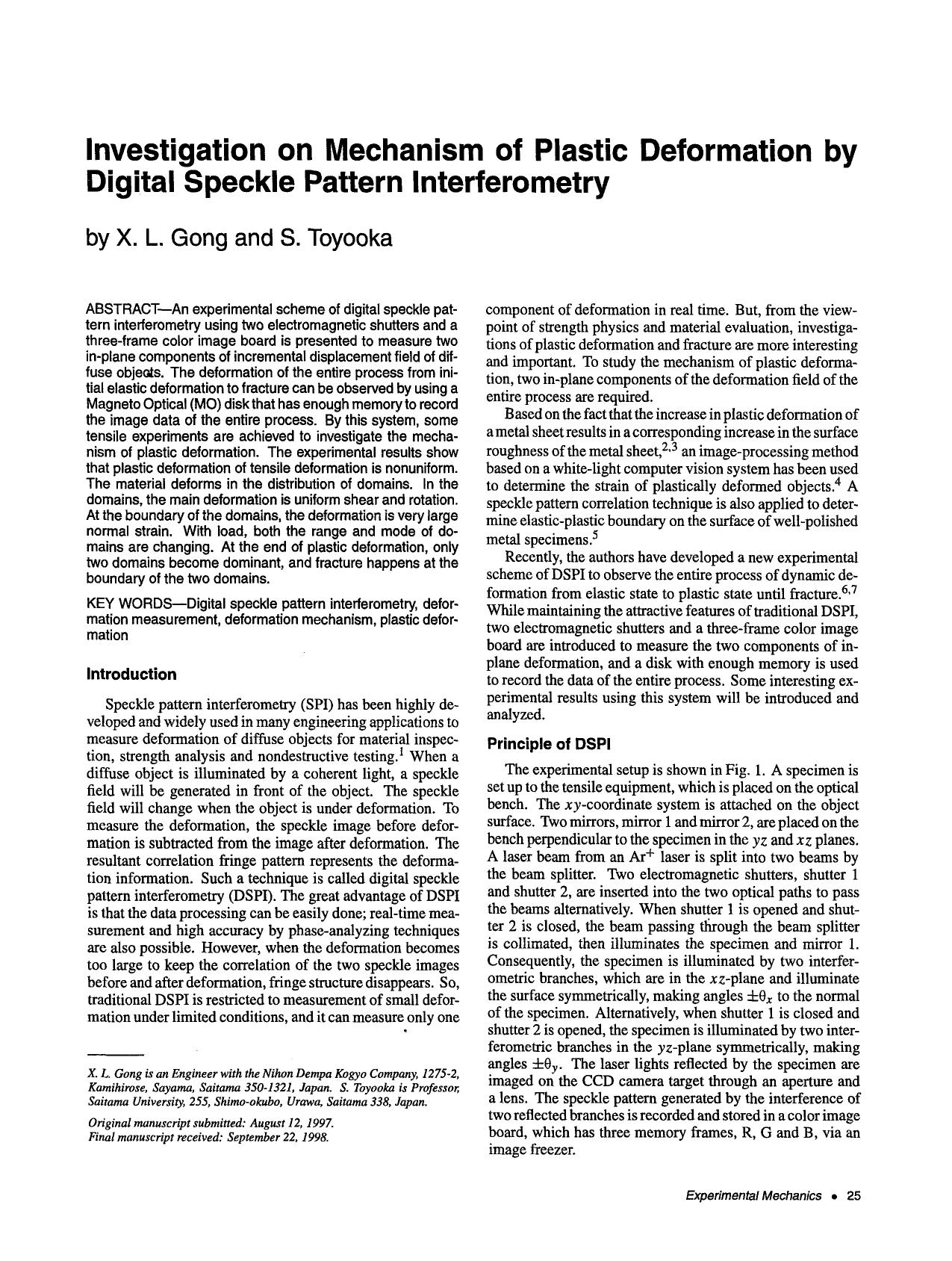 Investigation on mechanism of plastic deformation by digital speckle pattern interferometry by Unknown
